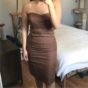 Molly New York Elegant Brown Tweed Strapless Dress
